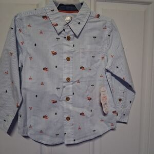Blue Striped Kids Shirt with Fun  Fox Print Size 3T